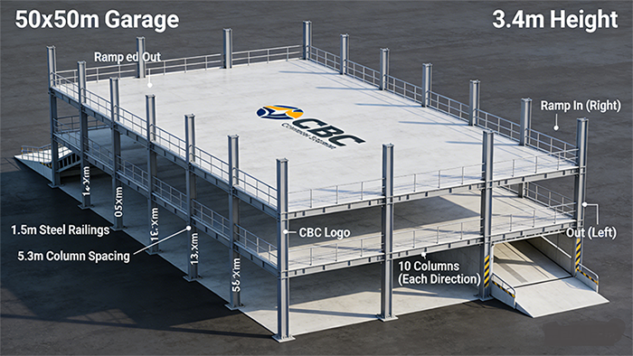 Structural Design, Load Analysis, Bill Of Quantities & Parking Capacity For 50m×50m Two-Story Garage (New Zealand) best